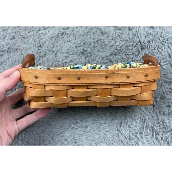 Longaberger 1996 Small Oval cracker Basket Leather Handle Floral Liner - Picture 3 of 6